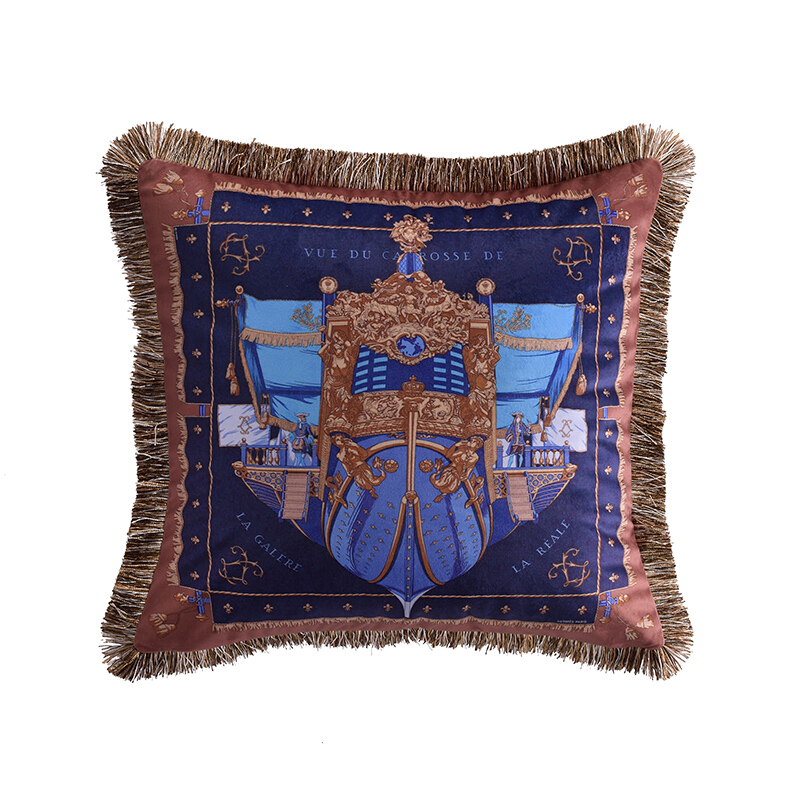 丽丝绒法式爱马仕花型系抱枕靠垫45cm欧式样板间靠垫套双面印