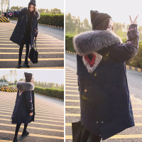 2018冬季新款韩版女装chic大毛领中长款羽绒服女宽松刺绣加厚外套