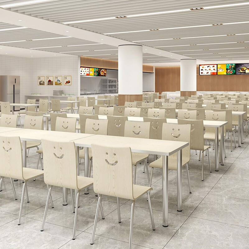 绵冠MIANGUAN不锈钢餐桌学生员工食堂餐桌椅小吃店双人不锈钢支架连体快餐桌椅高清大图