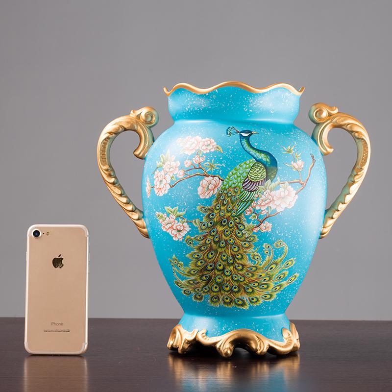 美帮汇欧式陶瓷花瓶装饰摆件美式复古客厅电视柜玄关插花仿真干花艺套装高清大图