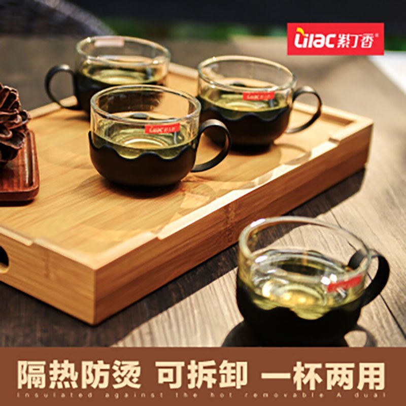 WQMD紫丁香耐热加厚玻璃杯透明功夫茶杯 清心杯*2(BB291)