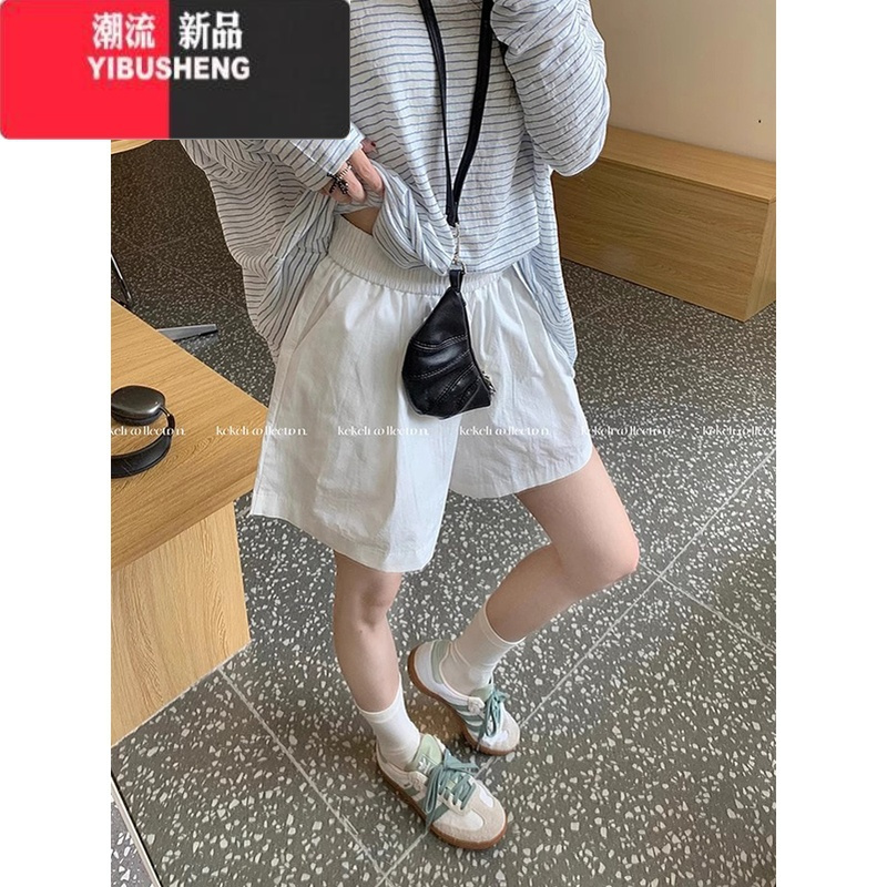 YIBUSHENG白色运动休闲裤女季新款小个子时尚宽松百搭高腰短裤