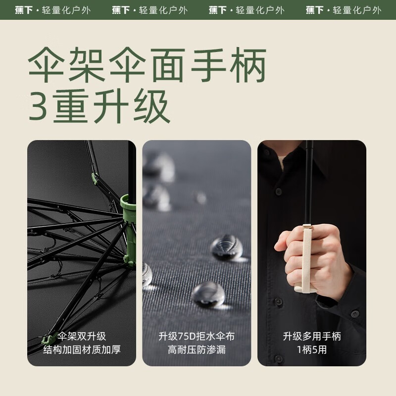 蕉下Beneunder自动可折叠三折商务伞双人男士女士雨伞RP63124 深从绿高清大图