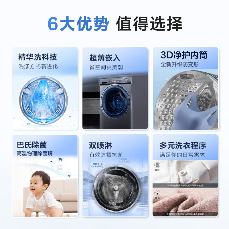 海尔(Haier)初色系列 精华洗2.0 10公斤变频 滚筒洗衣机 平嵌机身 智能投放 XQG100-BD12519高清大图