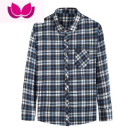 七斓爸爸长袖衬衫中年男装宽松格子衬衣秋装中老年人人宽衬长 170/L110-130斤 88-7蓝色