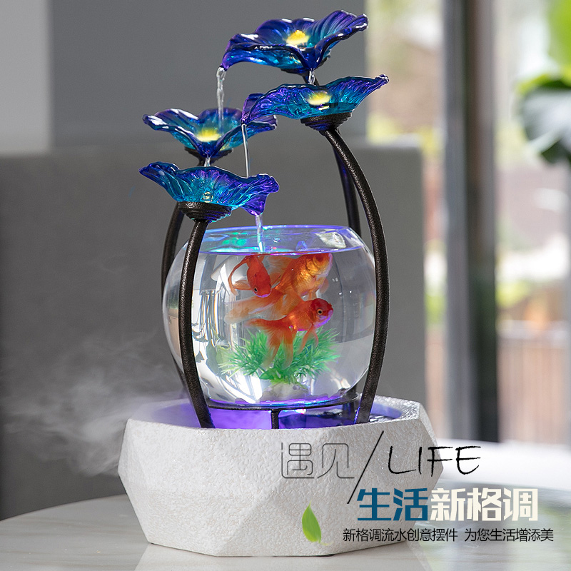 鱼缸小型金鱼缸桌面家用创意生态玻璃流水装饰个性艺术小摆件高清大图