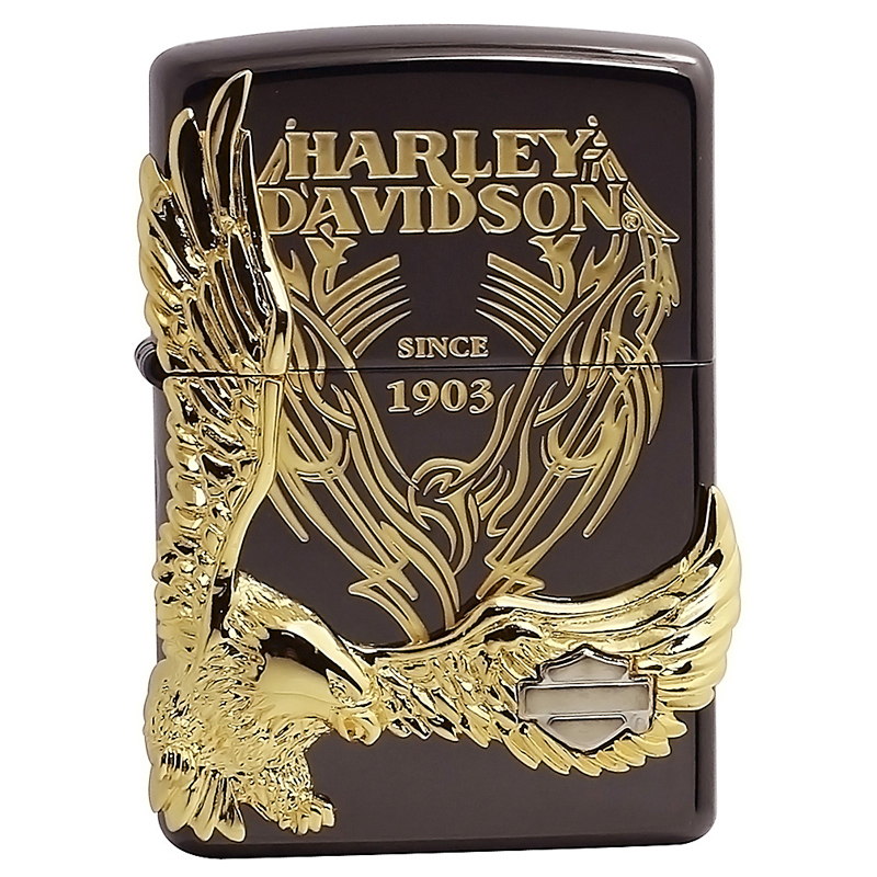 美国zippo打火机芝宝限量珍藏1903哈雷戴维森雄鹰翱翔黑冰镀金hdp14