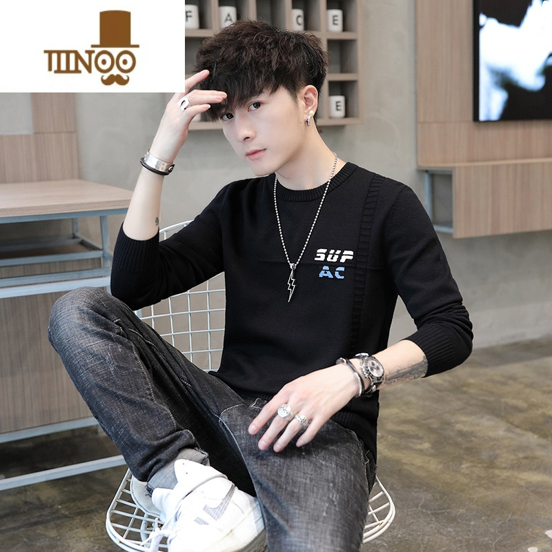 YANXU2023新款毛衣男圆领针织衫青少年学生潮流线衣长袖打底毛衫