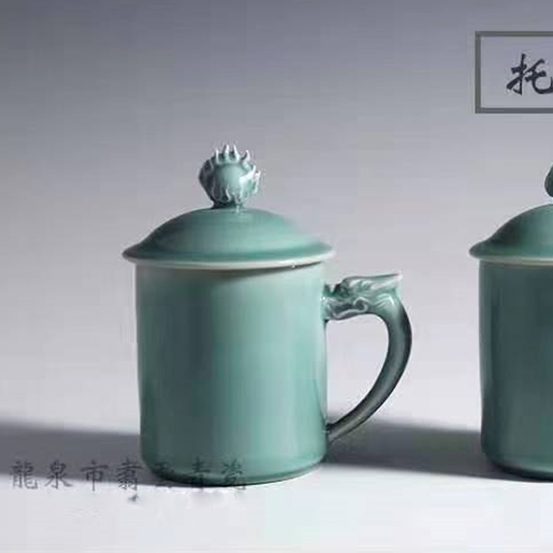 盲陶居龙泉青瓷:托烧龙凤杯-龙杯w01002 青
