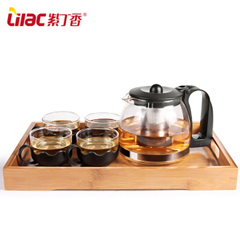 WQSC紫丁香茶具套装耐热玻璃茶壶花茶壶泡茶壶诗彩五件套 1.25L+清心杯*4(S95+配4个BB291/WG85)