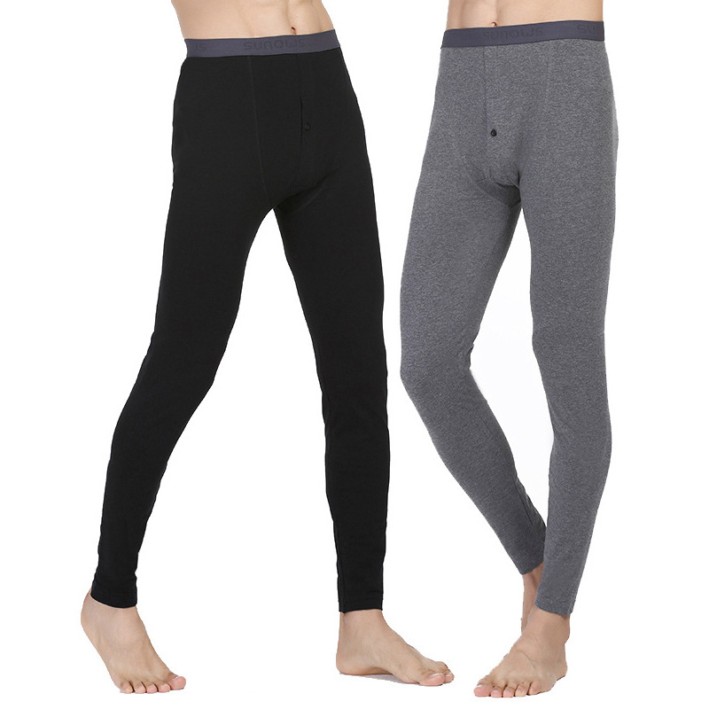 男士精梳棉秋裤无痕弹力薄款修身打底裤保暖秋冬青年中腰单件裤子