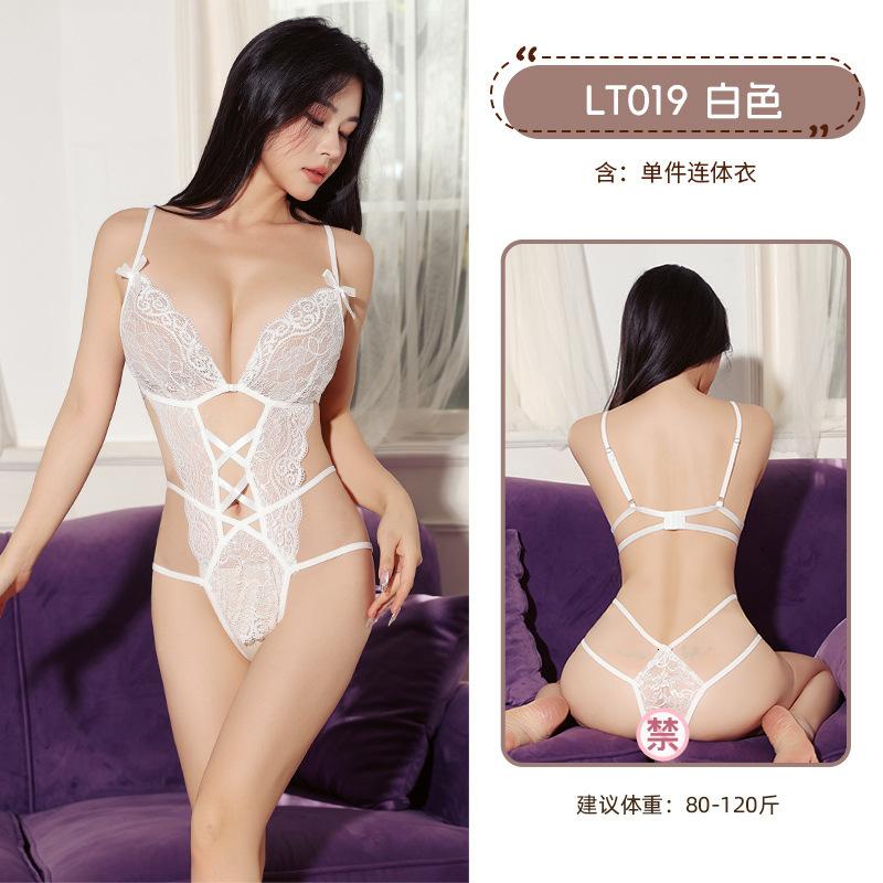 九里晴川蝴蝶结吊带裙蕾丝花边绑带魅力性感开档免脱纯欲系连体衣 九里晴川LT019【开裆连体衣-白】 均码