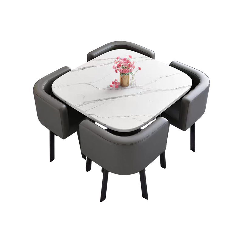 中豫鑫泽ZYXZ4100956 简约接待桌椅洽谈桌椅 一桌四椅 白石根方桌灰色皮椅