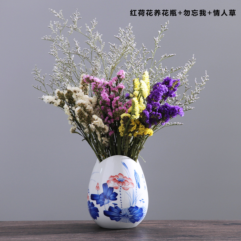 景德镇陶瓷器小花瓶干花装饰品摆件家居客厅插花手绘水培瓷瓶瓶子 三维工匠 牡丹图养花瓶+大束干花