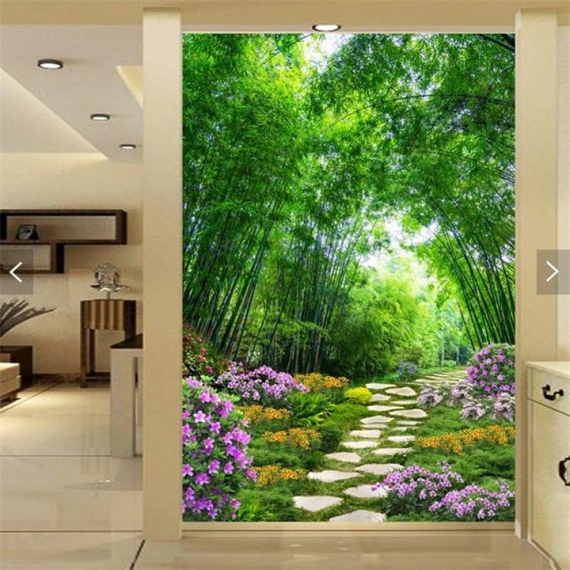 园小径裸眼风景3D立体玄关壁画客厅过道背景墙纸无缝整张背胶壁纸壹德壹