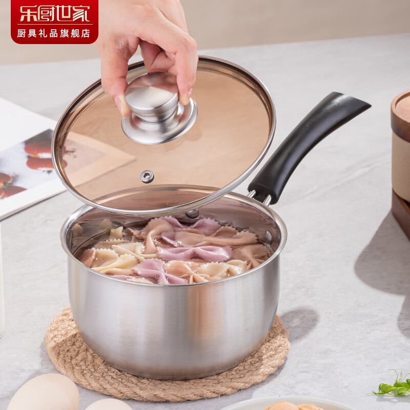 乐厨贺鲤喜至福来奶锅加厚韩式不锈钢锅奶锅无磁单柄辅食锅 18cm