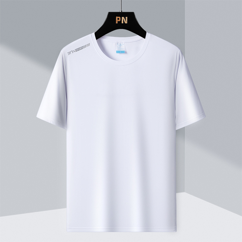 啄木鸟速干冰丝运动套装男短袖T恤夏季新款大码男装休闲裤两件套 2207白色单件T恤 3XL