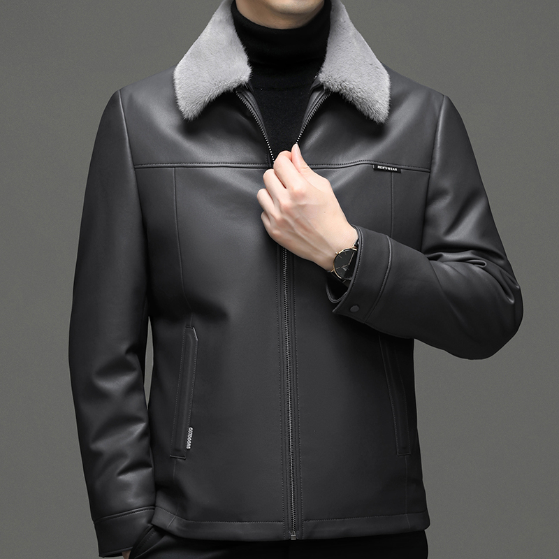 免费试穿 海宁真皮羽绒服皮衣男加绒加厚毛领可拆羽绒服韩版帅气夹克轻薄羽绒春秋新款外套皮羽绒高端外套正品官方旗舰店