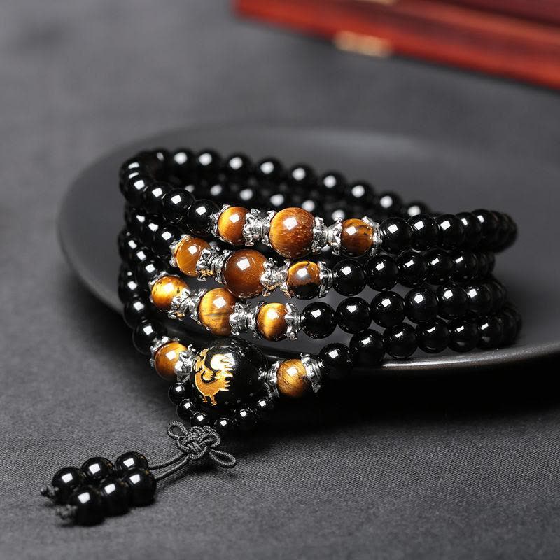 开光黑曜石生肖手链佛珠手串男女款情侣多圈晶手链招财转运图片