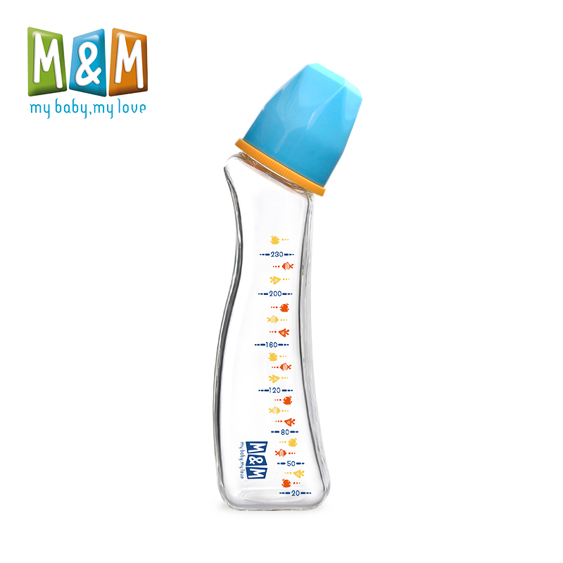 M&M弧形玻璃奶瓶海洋系列(240ml标口) 适用于0-3岁宝宝