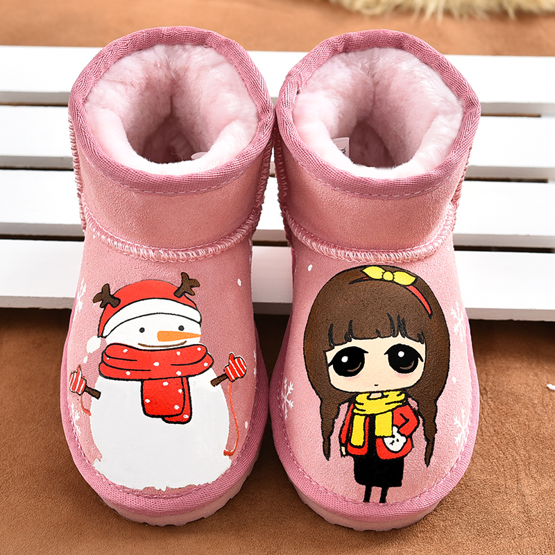 儿童雪地靴女童真皮靴子短靴可爱卡通公主棉靴宝宝皮靴童鞋冬新款