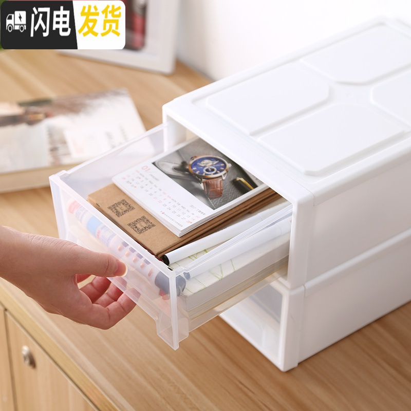 三维工匠2件装 加厚桌面收纳盒抽屉式学生文具化妆品塑料遥控器储物箱高清大图
