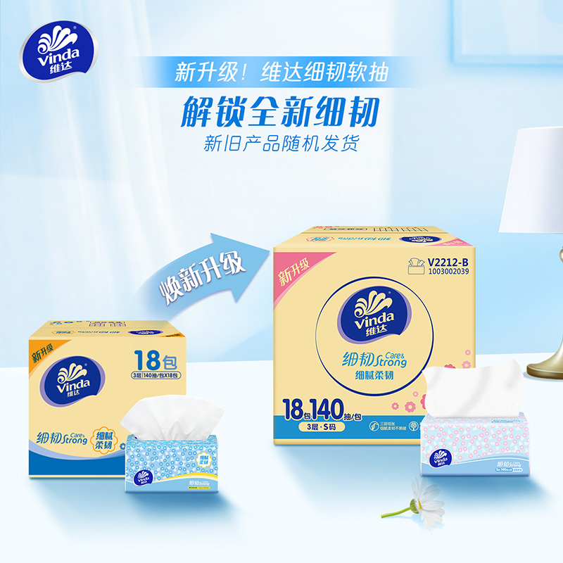 维达细韧抽纸3层S码140抽18包卫生纸 家用实惠装餐巾纸面巾纸卫生纸纸巾(整箱销售)(新旧包装交替发货)高清大图