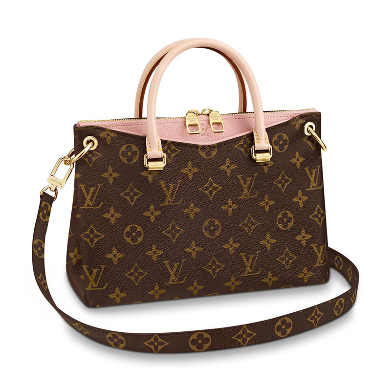 海外直邮路易威登lv女包pallasbb小号26cm老花拉链单肩斜挎手提包粉色