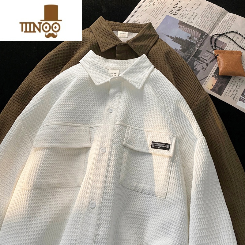 YANXU工装长袖衬衫男士日系复古潮牌痞帅感宽松休闲衬衣外宽高清大图