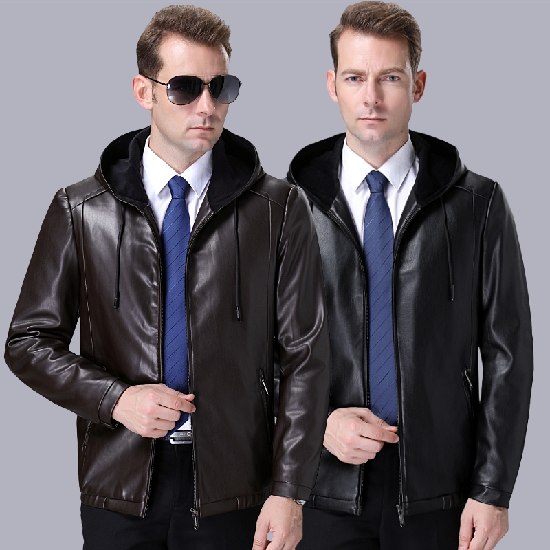 掉皮包换 加绒加厚海宁真皮皮衣男皮毛一体外套羊羔毛皮草男装毛领防寒服大衣中年皮夹克男中年皮夹克男冬装外套爸爸装加厚高清大图