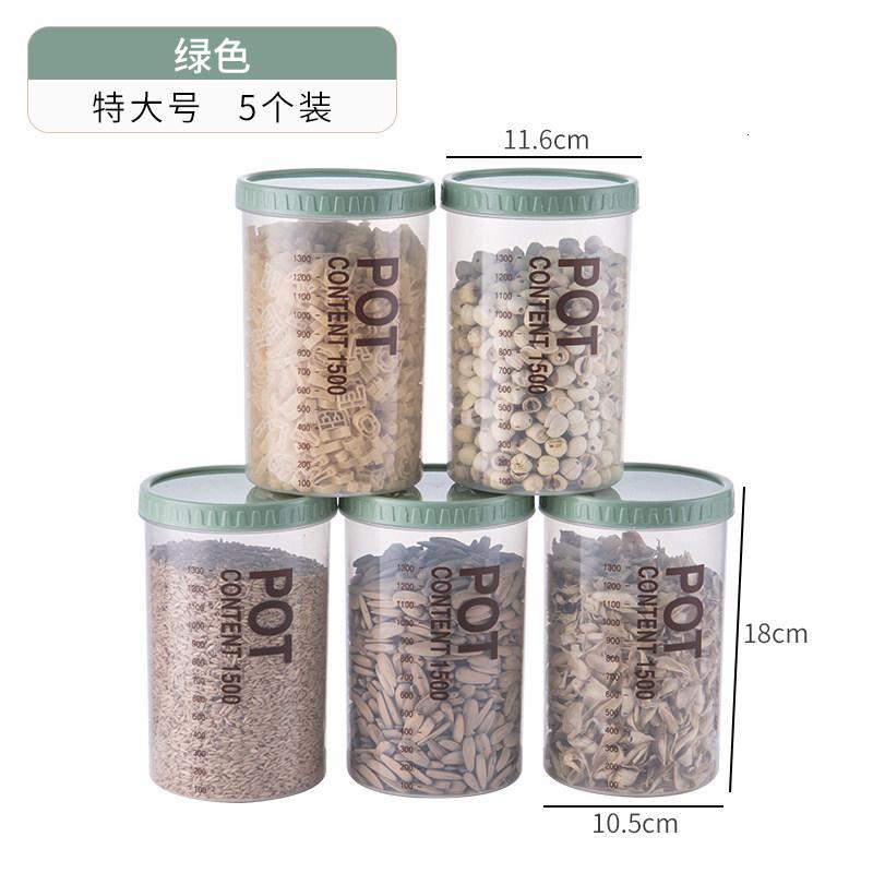 家柏饰(CORATED)厨房防潮透明密封罐五谷杂粮干果储物塑料瓶罐子食品级零食收纳盒 特大号绿色5个装
