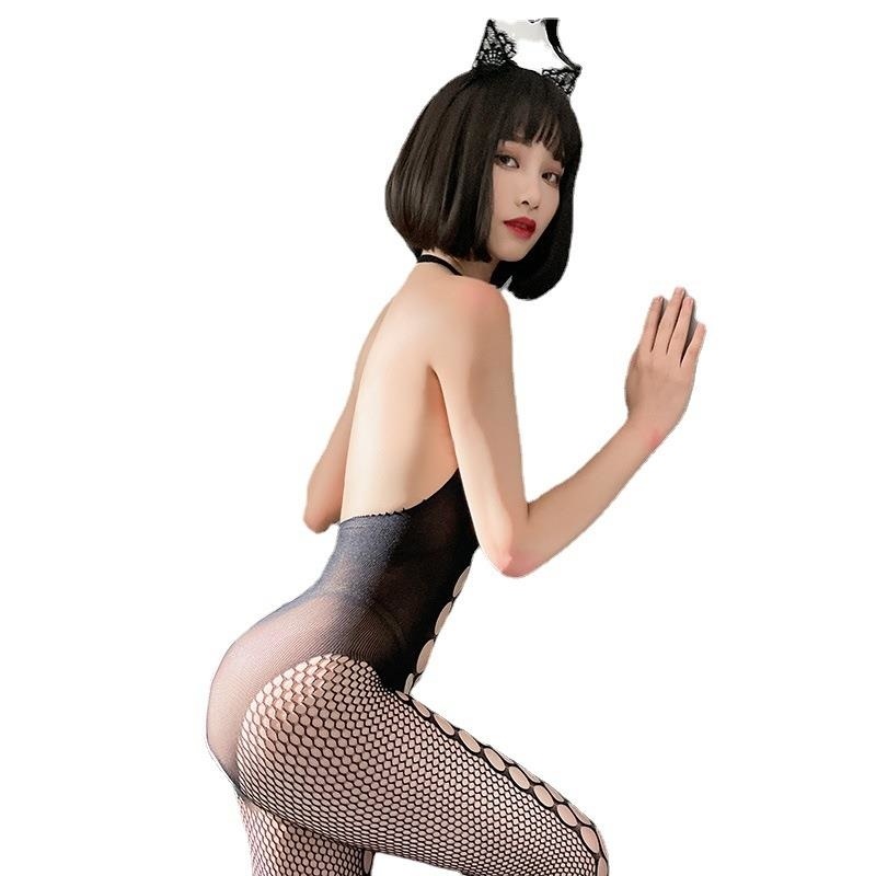 长夜漫漫欧美大码情趣内衣网格女性感内衣网袜开档连体网衣8055高清大图