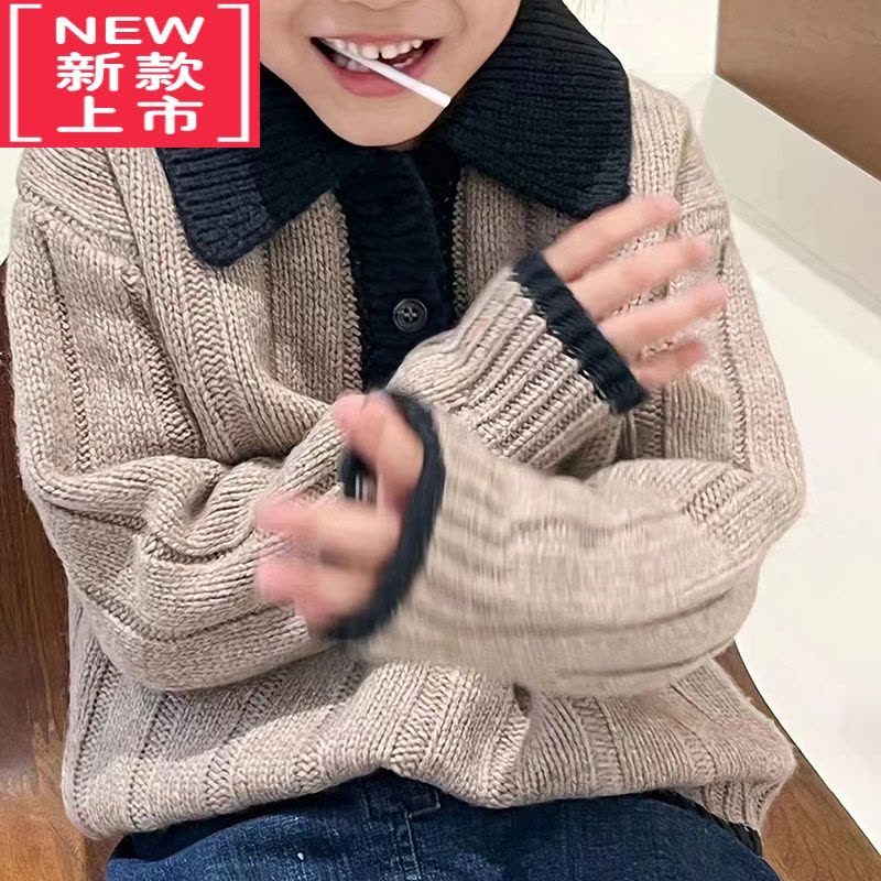可莉允韩童装男童polo衫女童毛衣2022秋冬儿童翻领针织衫中大童上衣图片