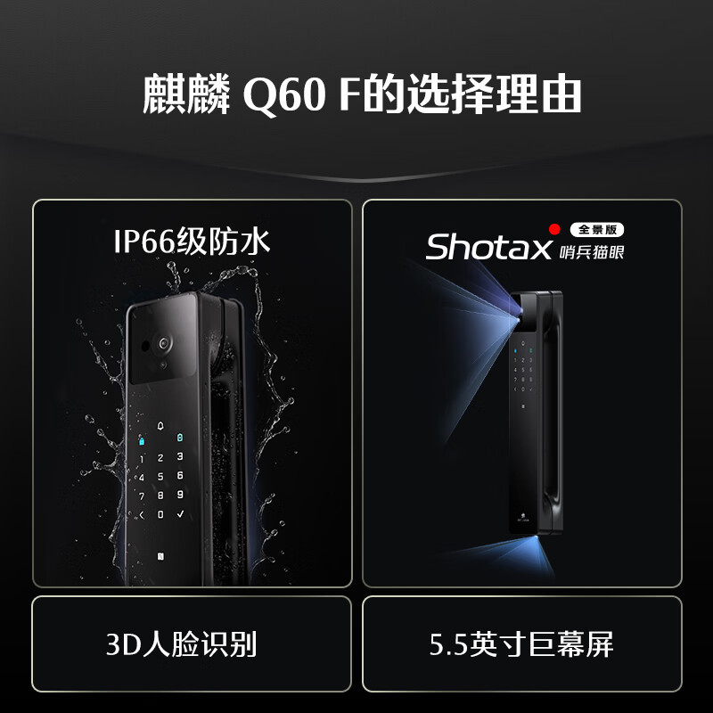 德施曼(DESMAN) Q60F 智能门锁3D人脸识别可视猫眼哨兵三摄大屏指纹密码电子锁