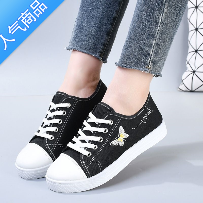 SUNTEK帆布鞋2021女鞋春夏季韩版学生板鞋复古港味低帮运动学生休闲鞋 蝴蝶帆布鞋 40