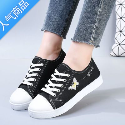 SUNTEK帆布鞋2021女鞋春夏季韩版学生板鞋复古港味低帮运动学生休闲鞋 蝴蝶帆布鞋 40