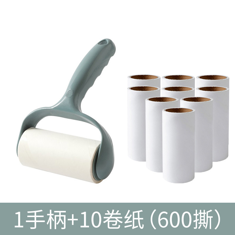 滚筒粘毛器可撕式粘毛器衣物粘尘黏灰除毛毡滚刷衣服吸毛替换纸 蓝色/1手柄+10卷纸【共600撕】