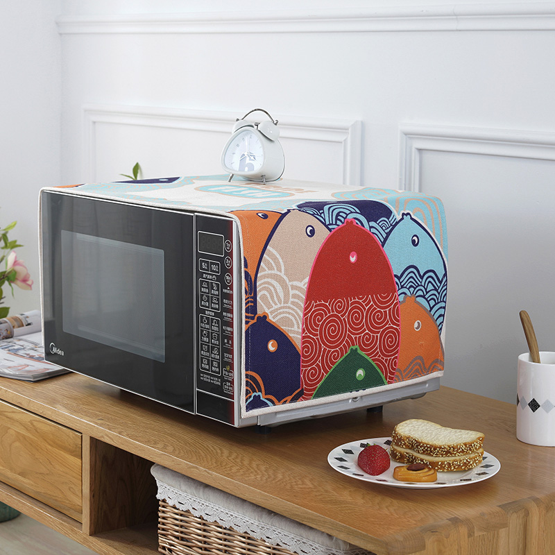 家柏饰(CORATED)北欧盖巾布艺装饰布艺鞋柜布长方形多用途微波炉布罩 多彩鱼棉麻款 35*100CM高清大图