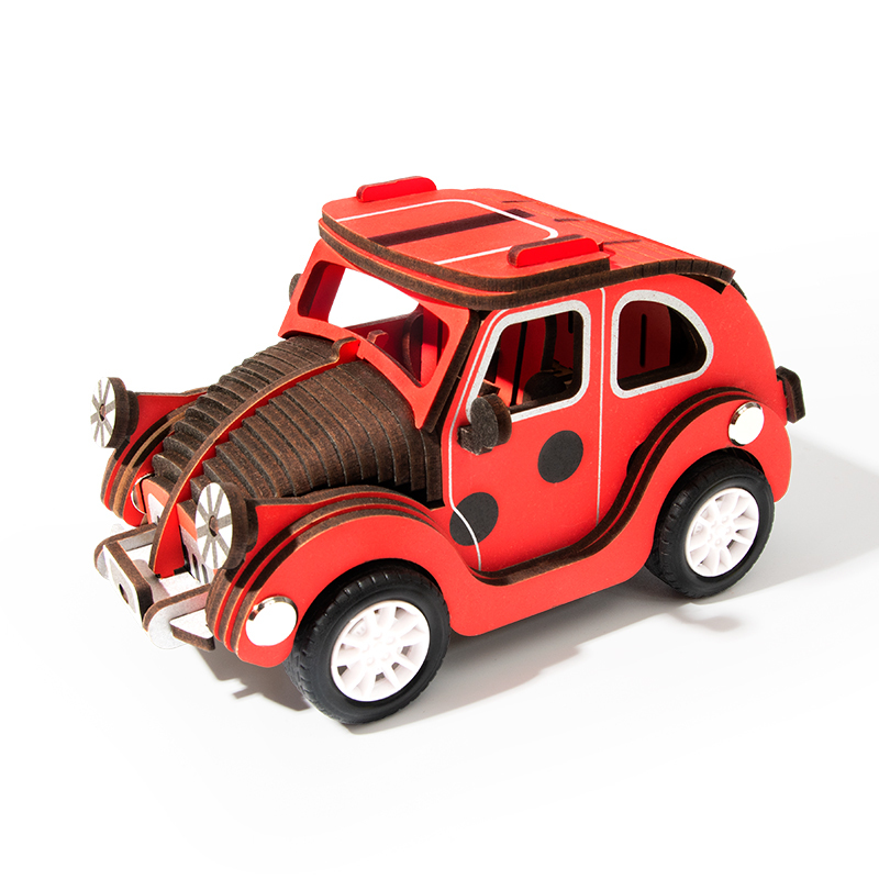 若小贝汽车玩具拼图立体3d模型木质拼图模型儿童益智儿童diy手工玩具