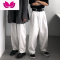 七斓港风古着痞帅白色牛仔大码长裤男ins日系oversize宽松显瘦阔腿裤