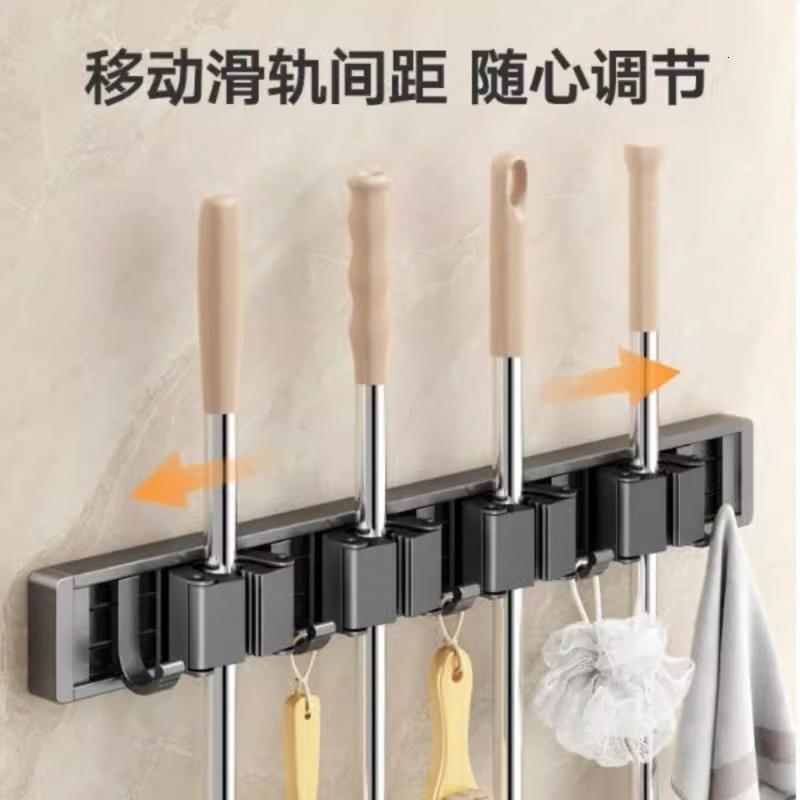 百悍拖把挂钩免打孔卫生间收纳神器粘钩扫把挂架壁挂拖布夹拖把架高清大图