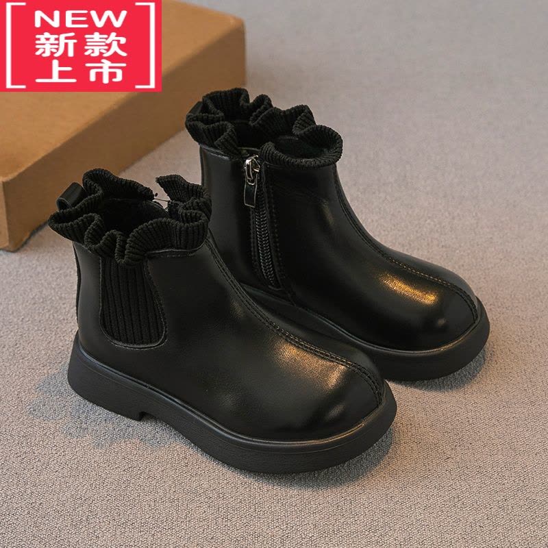 可莉允女童靴子2022冬季新款童鞋加绒二棉短靴洋气皮靴公主鞋马丁靴软底图片