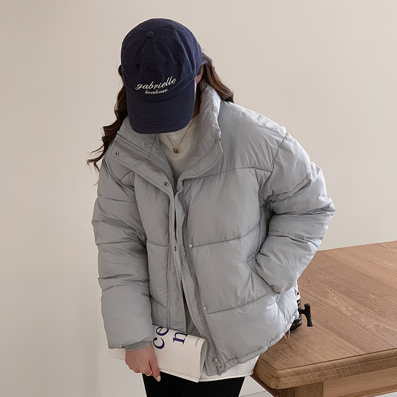 羽绒棉衣棉服女新款冬季韩版黑色小个子加绒短款立领面包服外套女高清大图