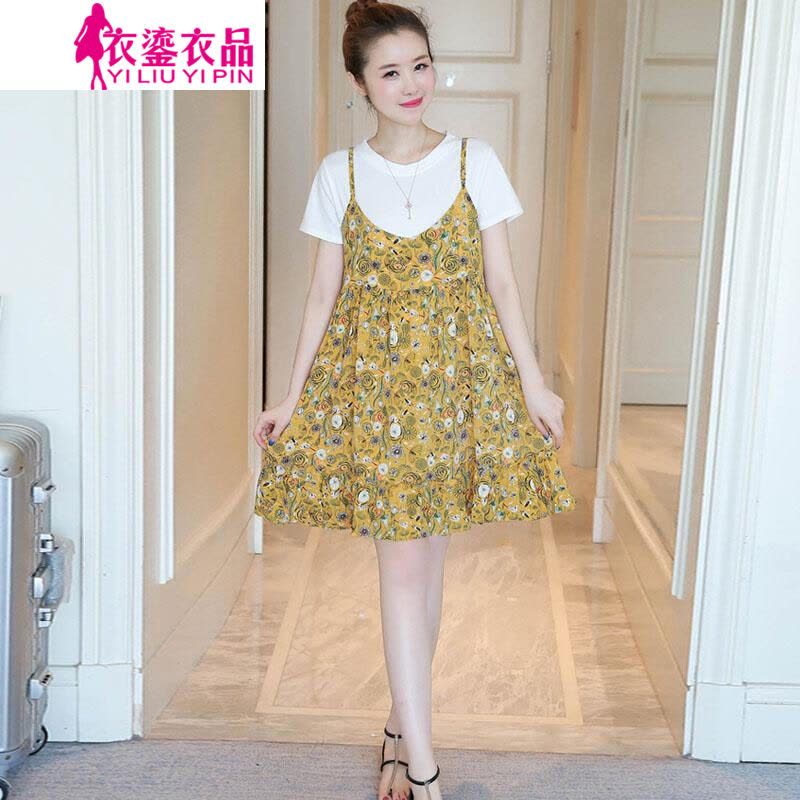迪鲁奥(DILUAO)孕妇装夏装2021夏装新款碎花孕妇裙休闲T恤孕妇背带裤大码孕妇套装宽松孕妇连衣裙图片