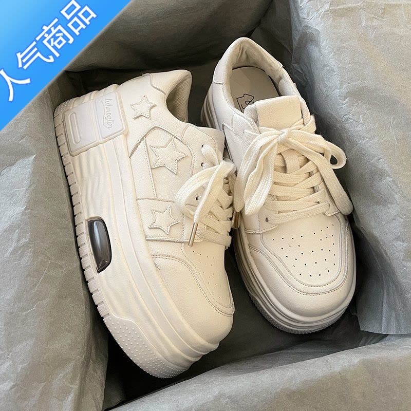 SUNTEK星星小白鞋女韩版2023春季新款百搭厚底增高青春大头时尚休闲板鞋图片