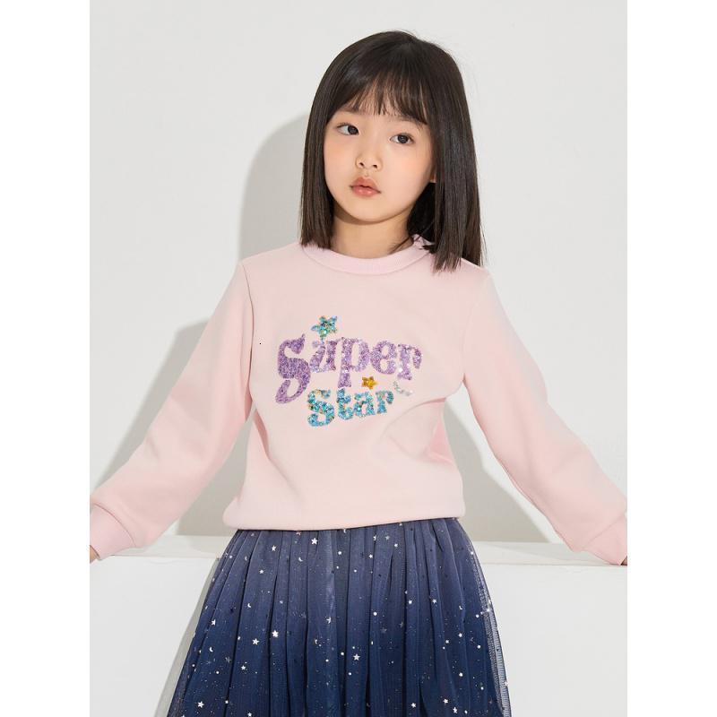 [2件2折价:39]米喜迪mecity童装冬新款女童洋气珠片加厚保暖套头卫衣