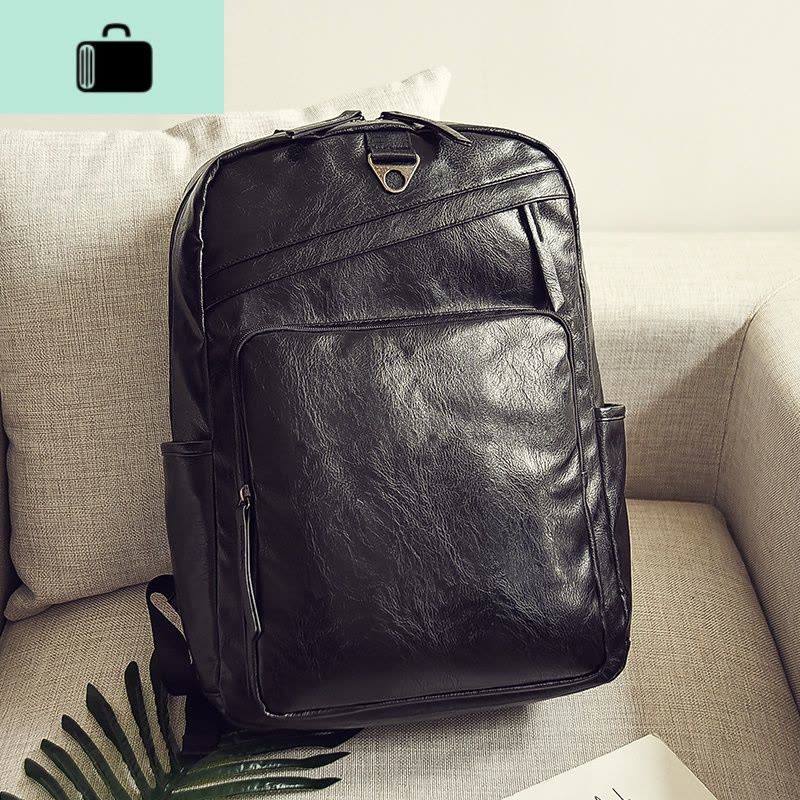 时尚男士背包韩版皮质双肩包男复古潮流15.6寸商务电脑包书包男包NEW LAKE 款13黑色(收藏送运费险)图片
