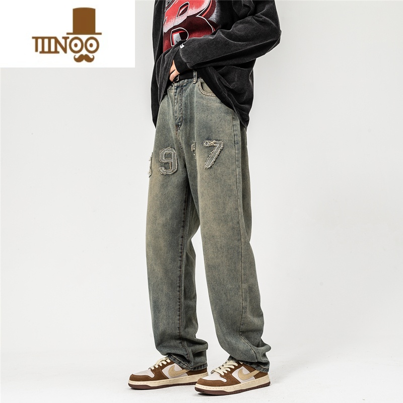 YANXU秋季1977牛仔裤男款宽松直筒长裤ins高街潮西海岸美式hiphopi9高清大图