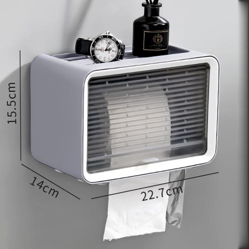 卫生间纸巾盒免打孔壁挂厕所抽纸盒 天空灰/简约款