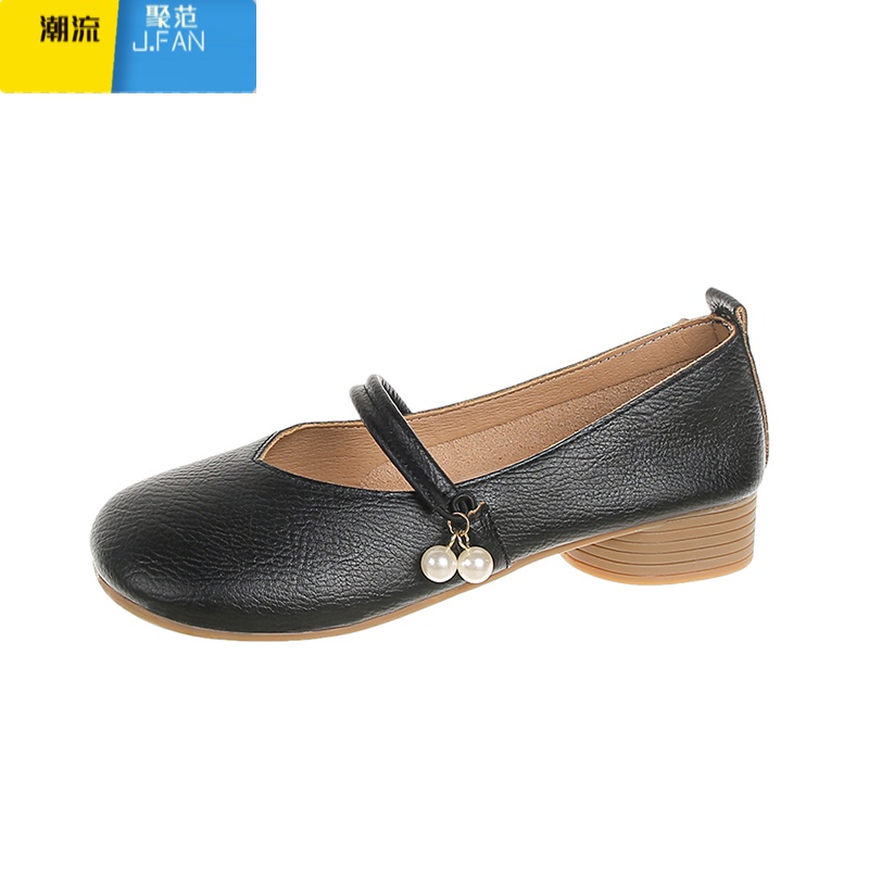 聚范平底单鞋女2024新款夏季鞋子奶奶鞋配裙子软底孕妇玛丽珍鞋夏粗跟高清大图